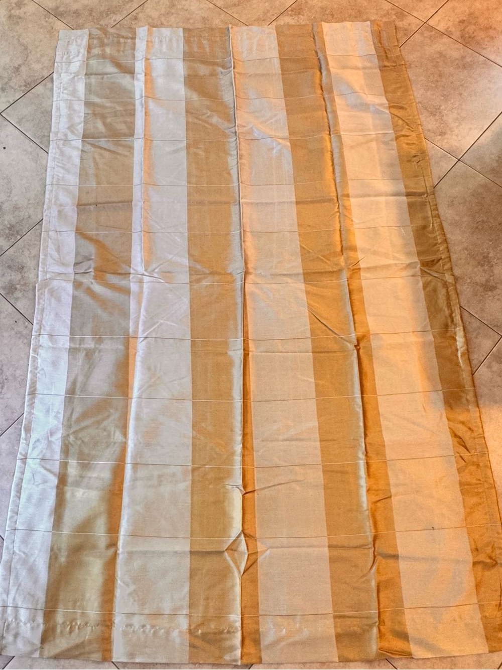 Pair of Striped Champagne Gold/Cream Curtain Panels